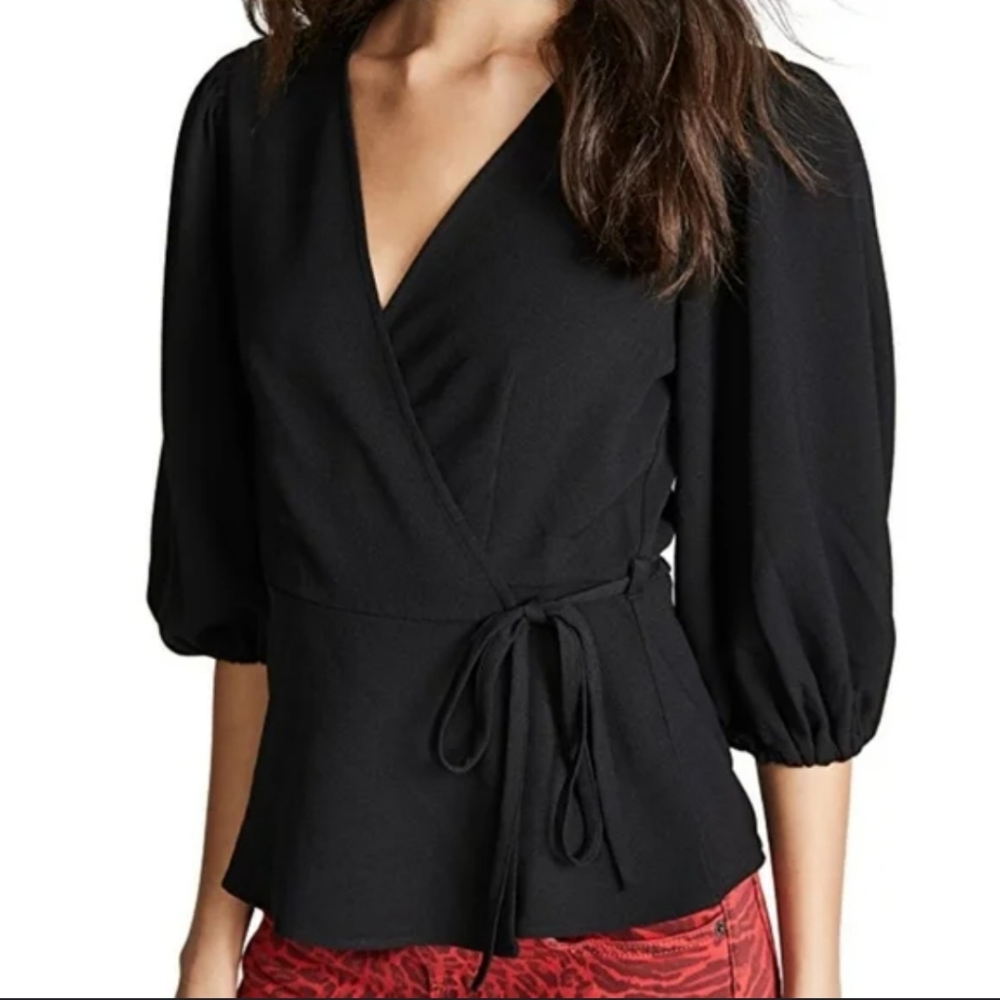 Ganni Black Wrap Blouse